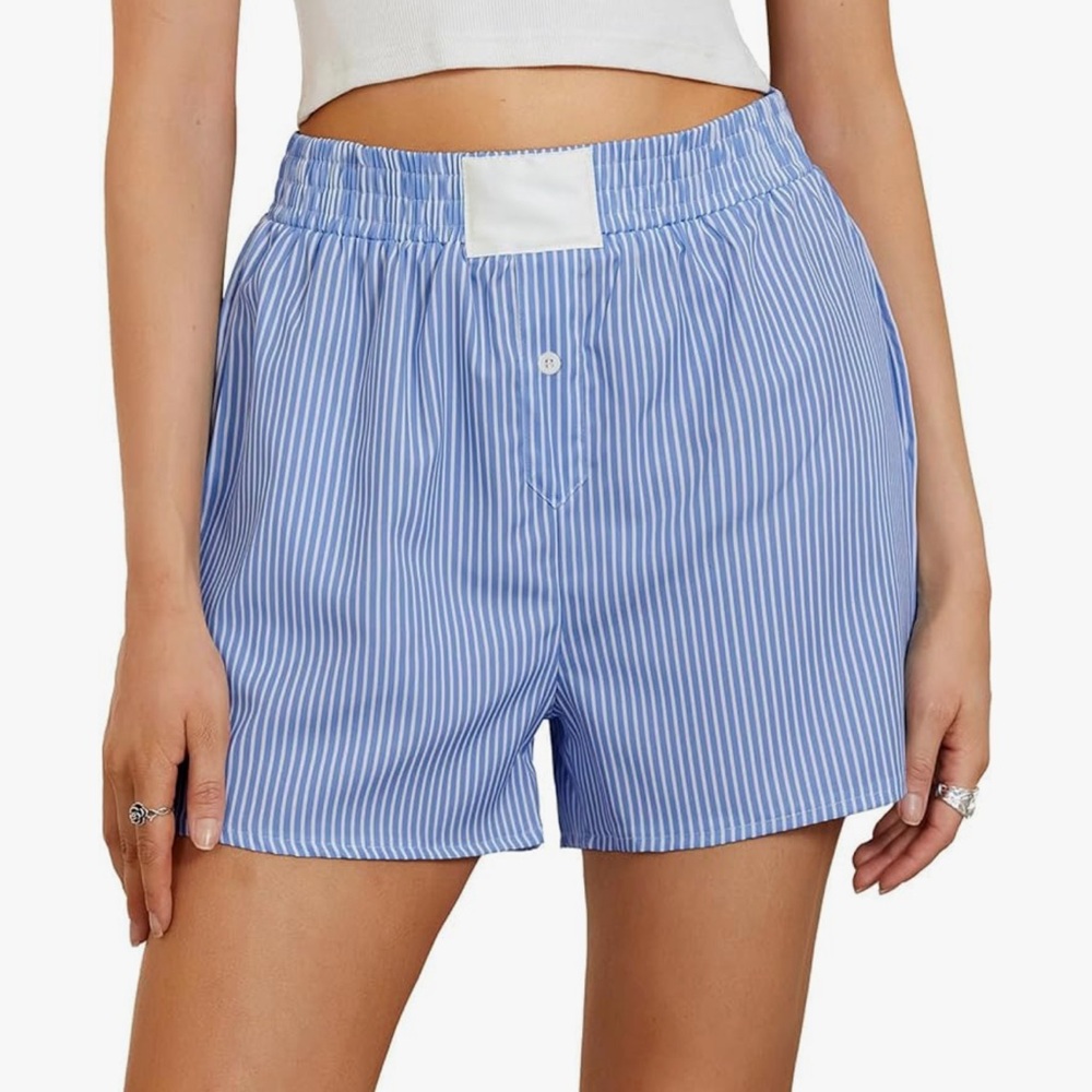 Blue Striped Boxer Style Shorts - Picture 4 of 7